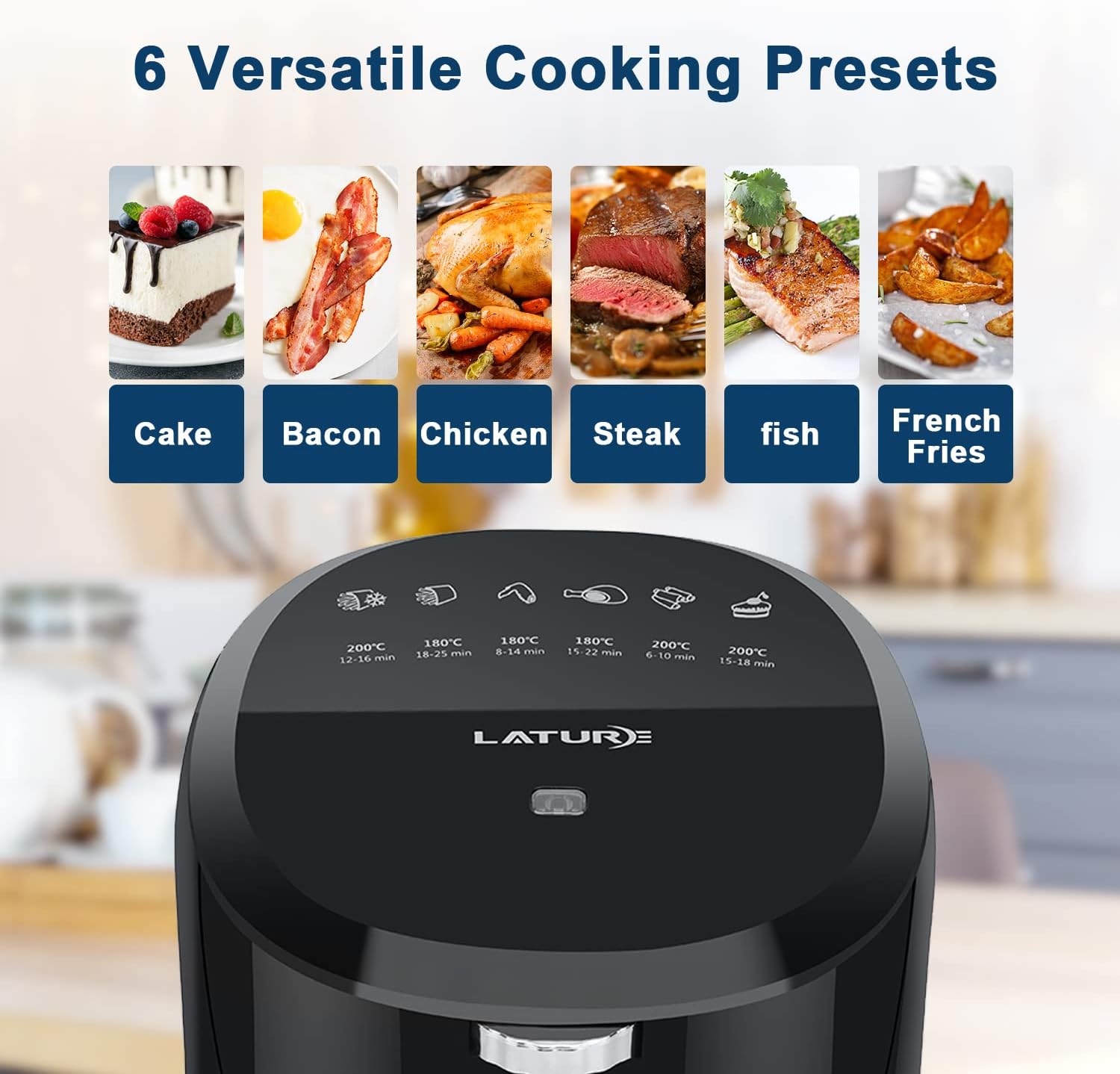 LATURE 4.2 QT Air Fryer Oven Cooker with Temperature and Time Control Dishwasher Non-stick Basket 6 Cook Presets CE Certified Black (Black-Knob) : Home & Kitchen