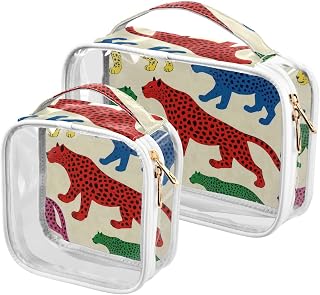 Beige tecknad leopardsilhuett 2-pack klar toalettväska för män TSA-godkänd multifunktionell kosmetisk resväska resetödvändig