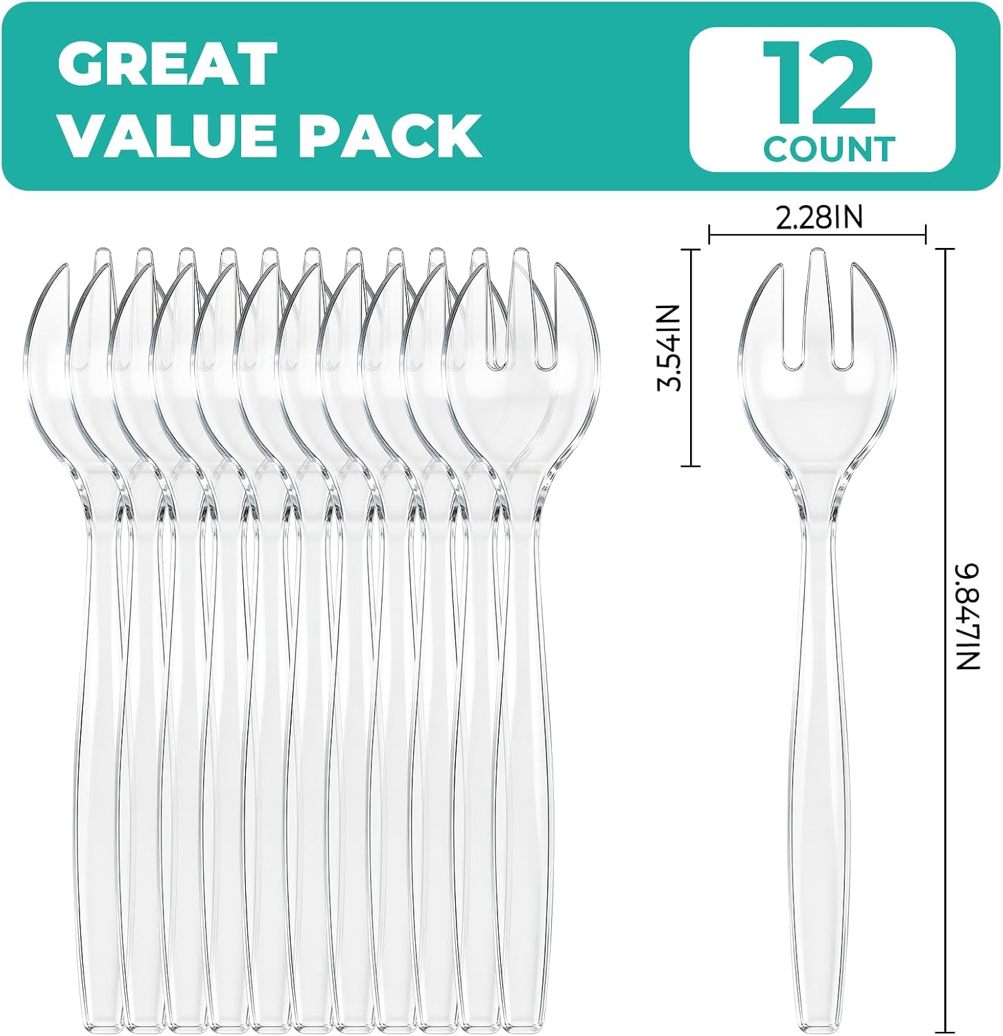 CXPSINC 12 Count Clear Plastic Serving Forks, 10" Disposable Heavy Duty Plastic Serving Utensils for Catering Weddings Parties Buffets Events and Stock Your Home (Clear, 12PCS Forks)