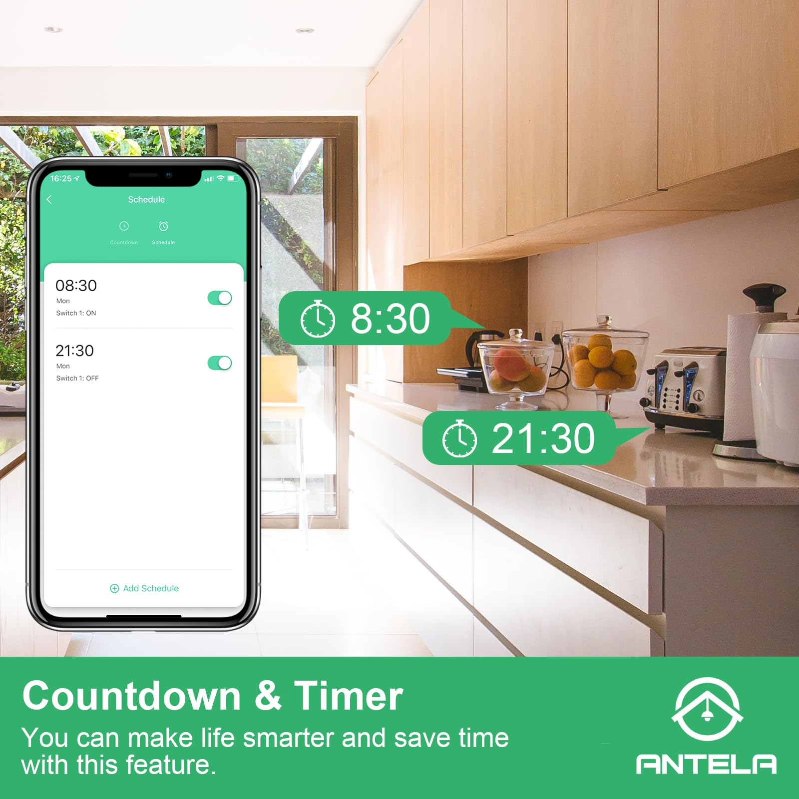 Presa Intelligente ANTELA WiFi 16A Con Monitoraggio Energetico, 4 Pezzi, Compatibile Alexa E Google Home - 2