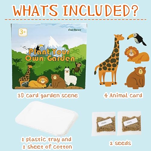 Miniatura 3 de Grow Your Own Jungle Garden - Kit de cultivo de microverde de alfalfa escena de jardín 3D con tarjetas de animales adjuntas, el mejor regalo de