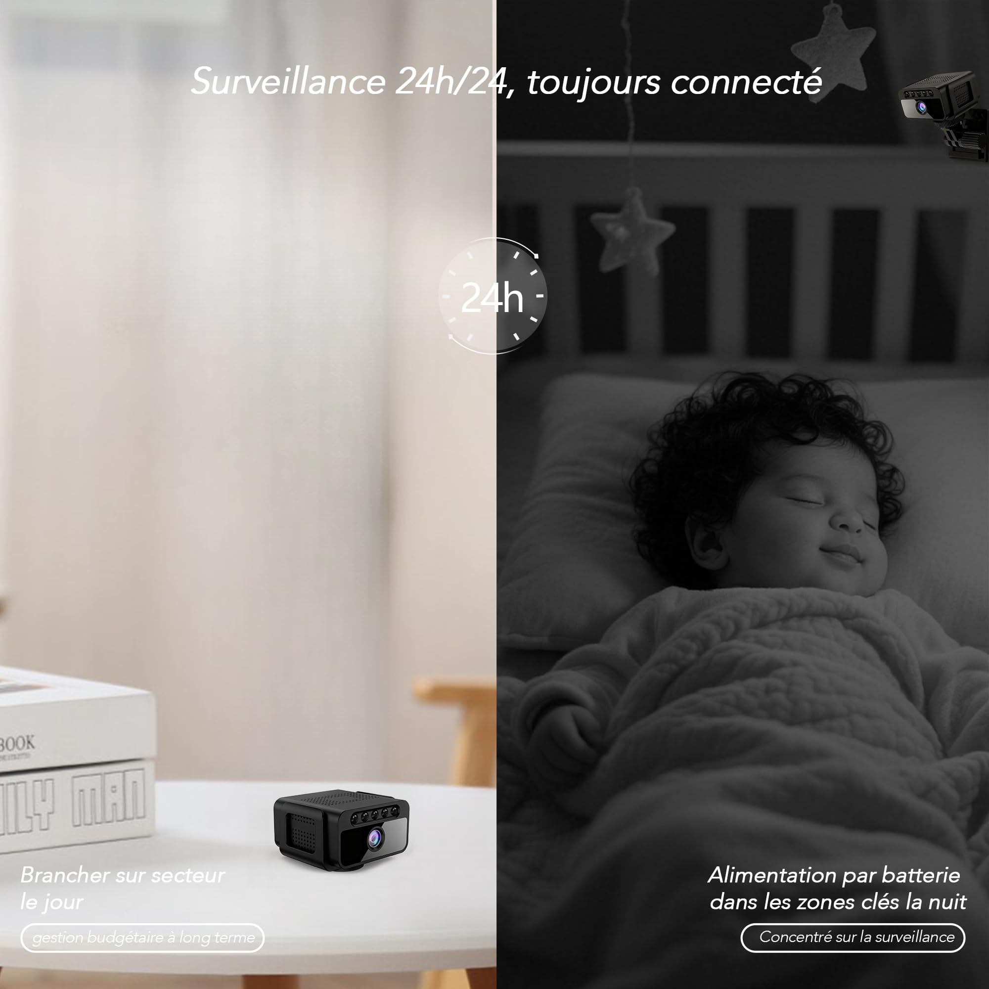 AOBOCAM Caméra Espion WiFi 4K avec Cloud Surveillance Intérieure sans Fil Vision Nocturne Grand Angle 150° Détection de Mouvement IA Mini Caméra de Sécurité