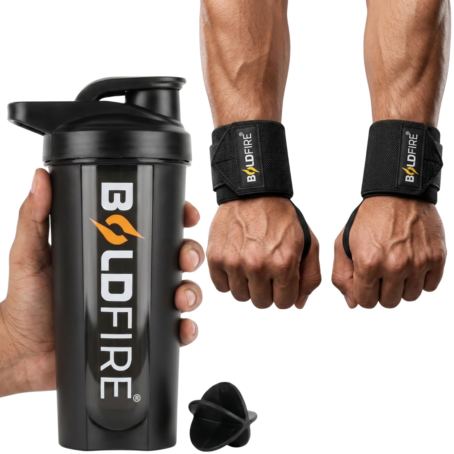Protein Shaker with Wrist Support Straps Combo, Black-picture-14