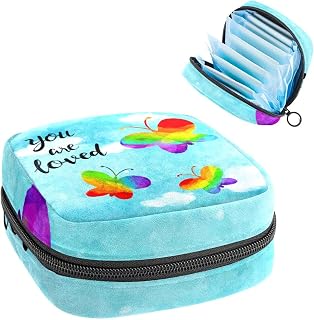 Blue Butterfly Lgbt Pride Rainbow Period Pouch Portable,Tampon Storage Bag for Sanitary Napkins, Multicolor, 4.7x6.6x6.6 in/12x17x17 cm