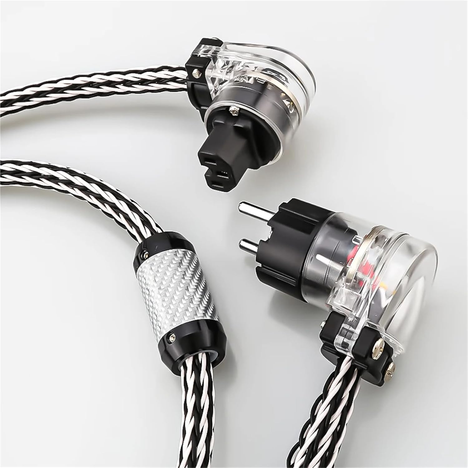 8 AWG Silver Hybrid Power Cable EU/US HiFi Audio Power Cord with Right Angle Plug for Audio Equipment(US Version,2m)