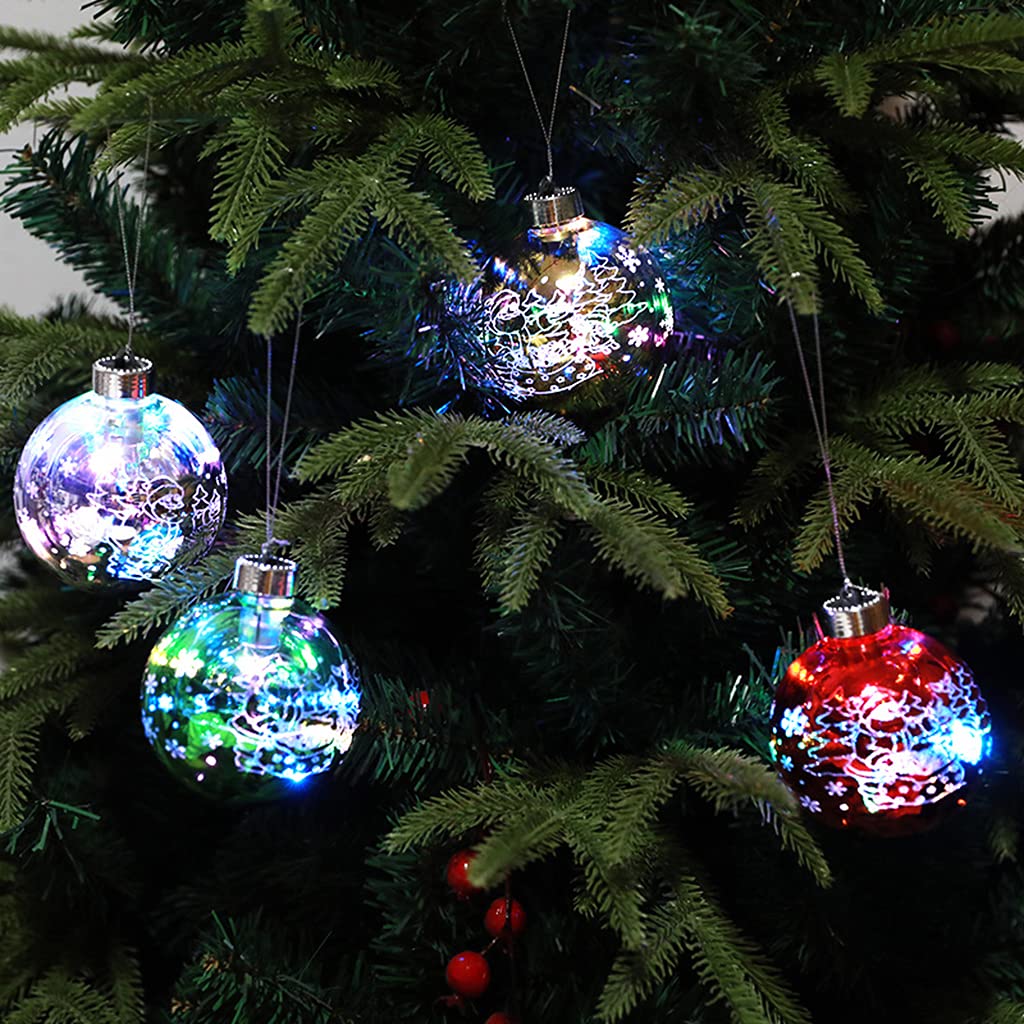 6 bolas de Navidad inastillables con luces LED, funciona con pilas, con purpurina, colgante luminoso, decoración de árbol de Navidad para árbol