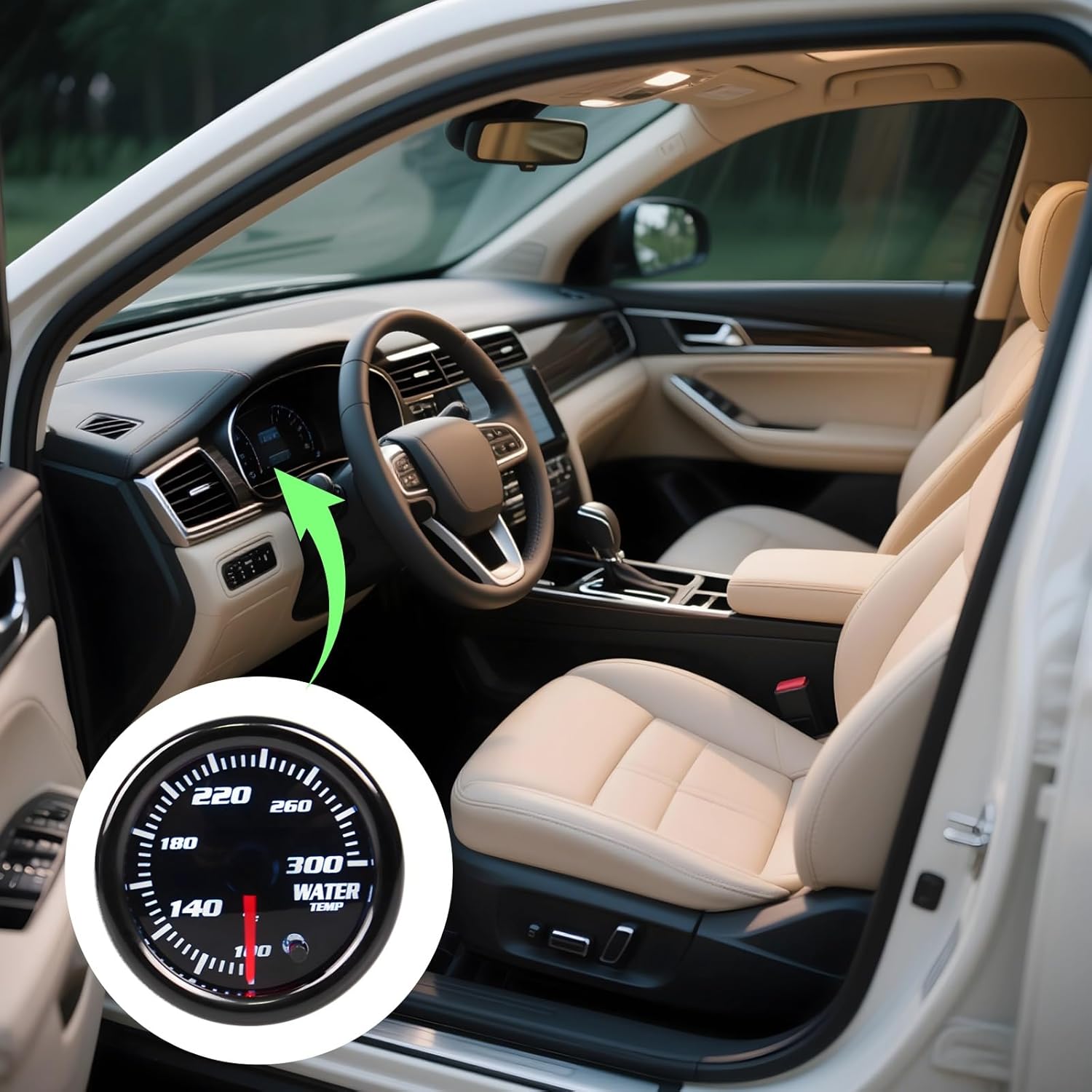 2 Led Automotive Temperature Gauge, 100°F–300°F, 12V Compatible, Water Coolant Indicator with 7-Color Backlighting