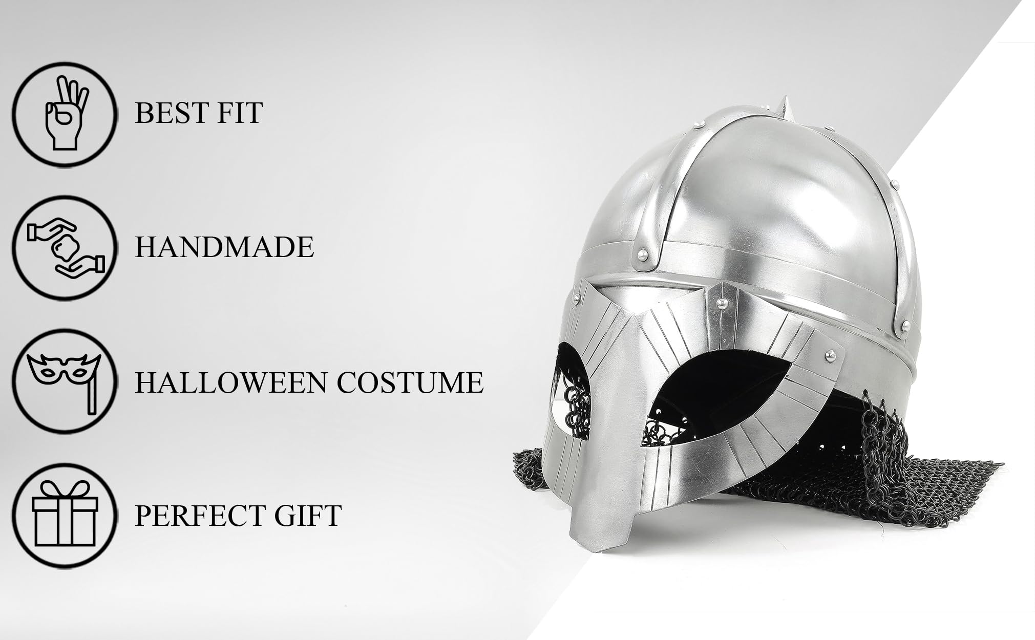 Casque Viking Gjermundbu Avec Chaîne Maille - Costume Médiéval, Neuf, Reproduction