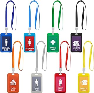 8 Pcs Hall Lanyards and School Passes Set Unbreakable PVC School Passes Set Teacher Lanyard Library Office Nurse Restroom Bathroom Passes for Classrooms and Teachers Supplies (Classic Style)