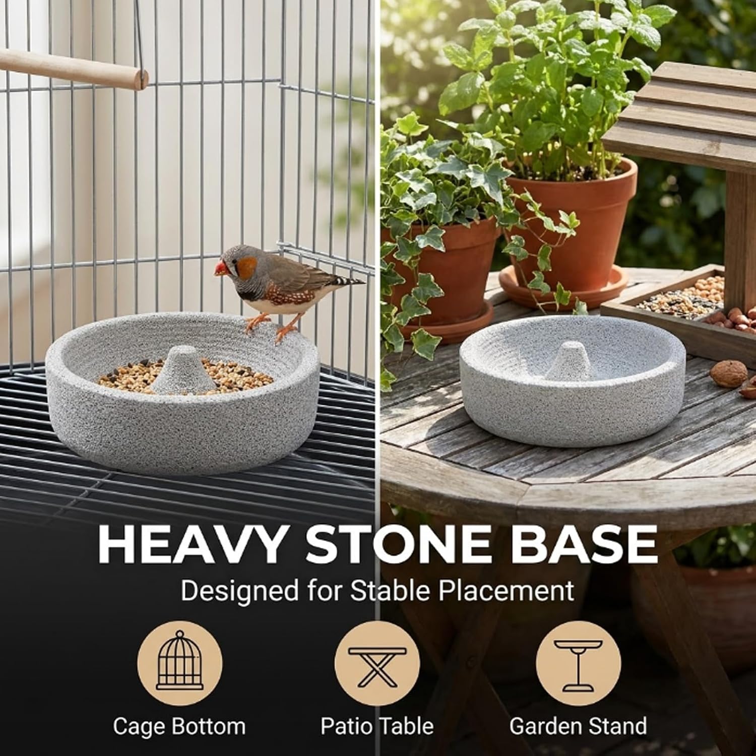 Pumice Stone Bird Feeder Bowl, 5.9 x 1.57 in Bird Food Dish for Cage Use image 5