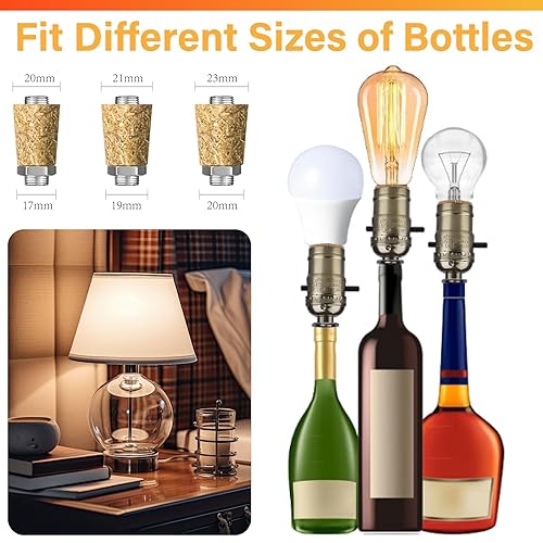 Miniatura 2 de Kit de lámpara de botella para botellas de licor, funciona con botellas de vino o cualquier otra botella de licor de vidrio, no requiere