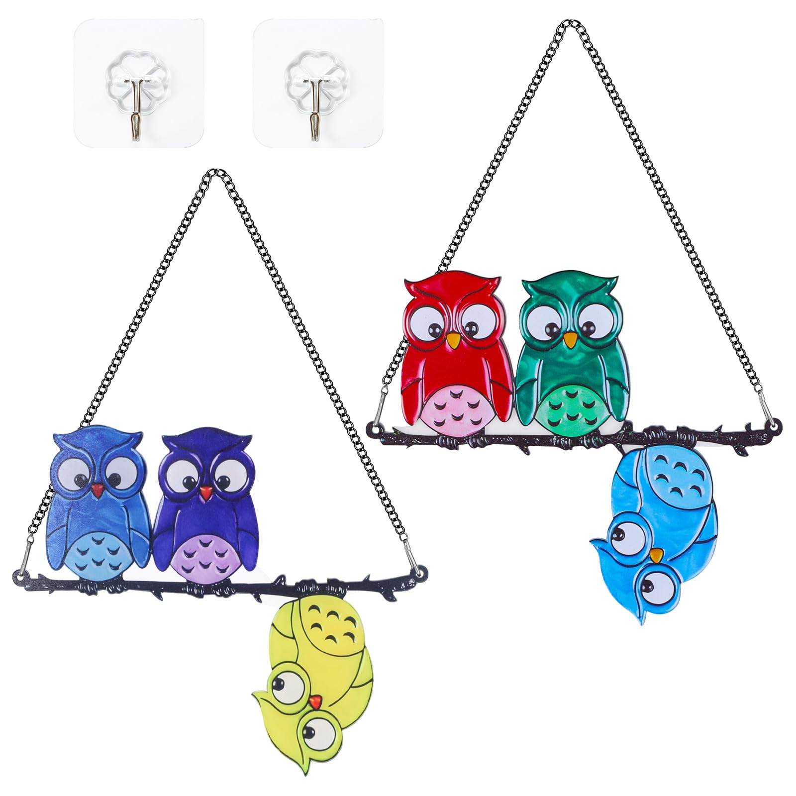 Lucxhcky Stylea+D 2Pcs Bird Suncatcher For Windows, Owl Sun Catcher With Stained Glass Effect, Colorful Acrylic Bird Window Hanging Suncatcher For Garden Home