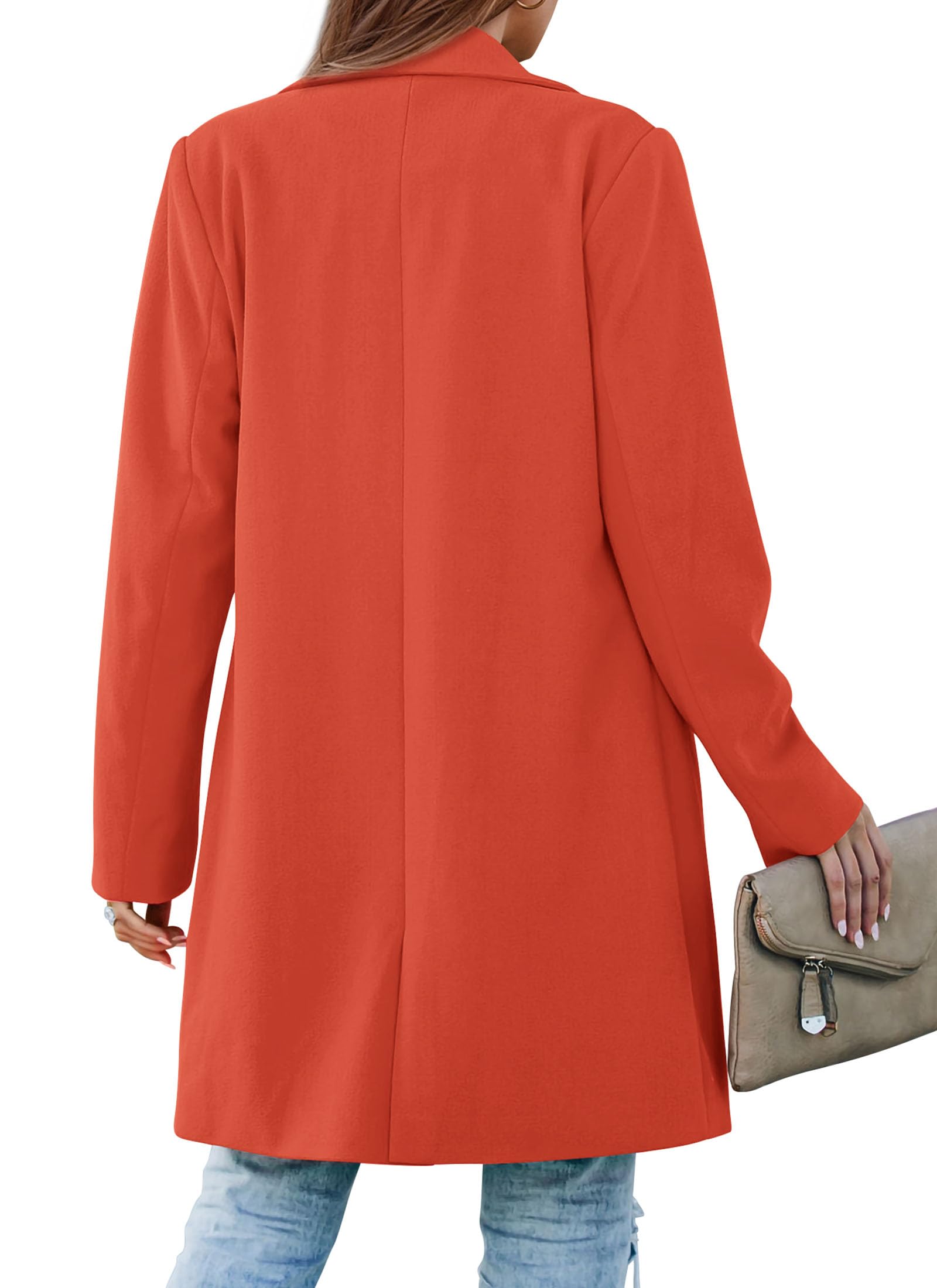 PRETTYGARDEN Women's Business Casual Long Blazer Jackets(Orange Red,S) view 2