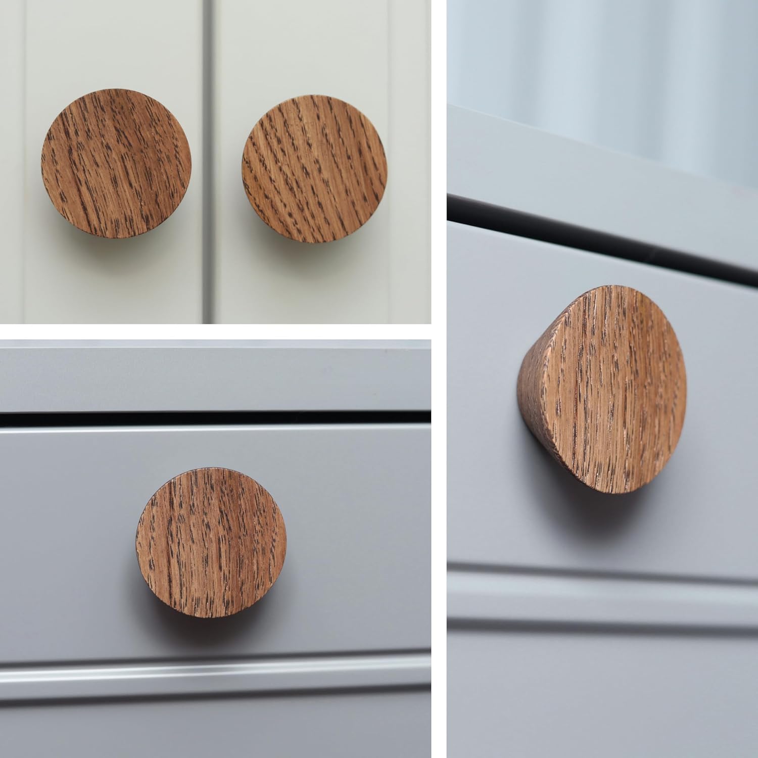 12 Pack Wood Cone Cabinet Knobs (Brown) - 1 ½ " Diameter Round Shape - Wooden Drawer Pulls for Cabinets Doors, Dresser and Drawers Knob, Kitchen Cabinet Door Handle