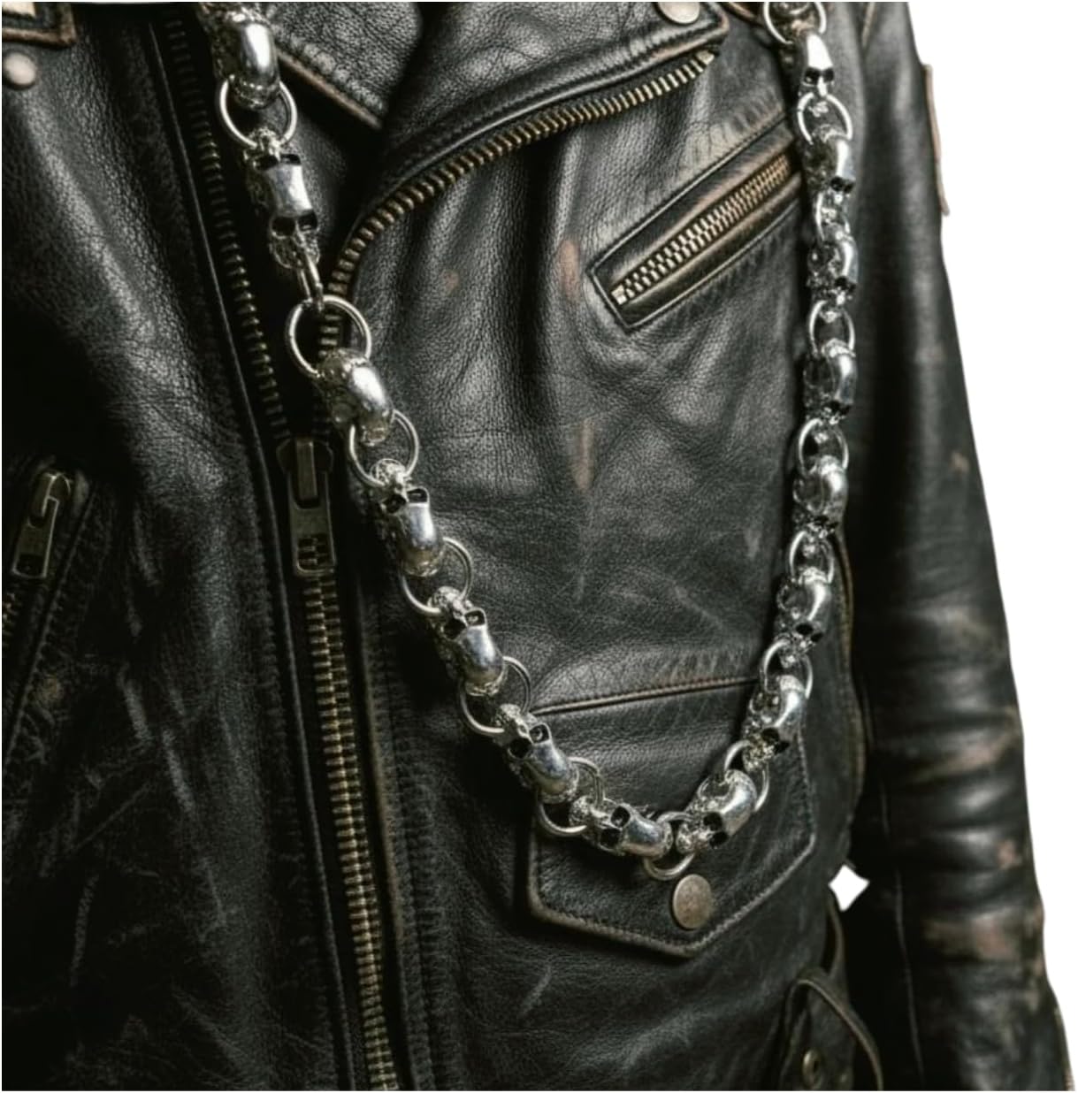 Men Fashion Wallet Chain Chunky Links Metal Skulls Jeans Keychain Skeletons Fashion Jewelry Silver
