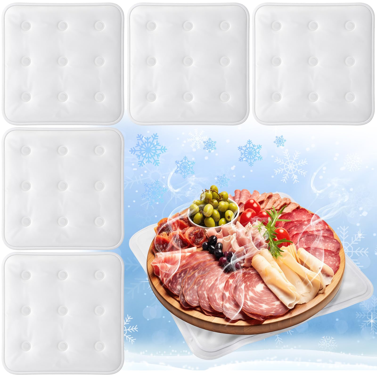LemonRoad 6 Pcs Cooling Mat for Food Buffet Table, 9x9inch Reusable Ice Mat