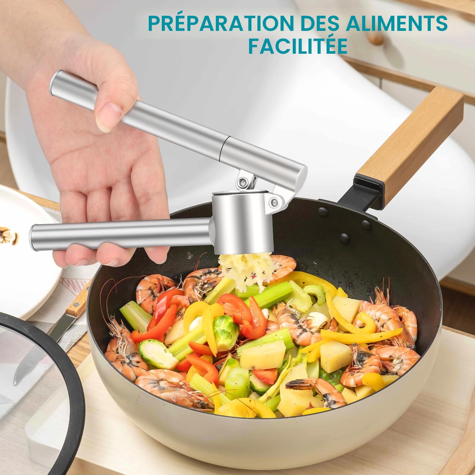 Presse Ail, Apritsce Ecrase Ail, Presse Ail Inox Professionnel, Garlic Crusher, Facile à Presser, Facile à Nettoyer et Durable