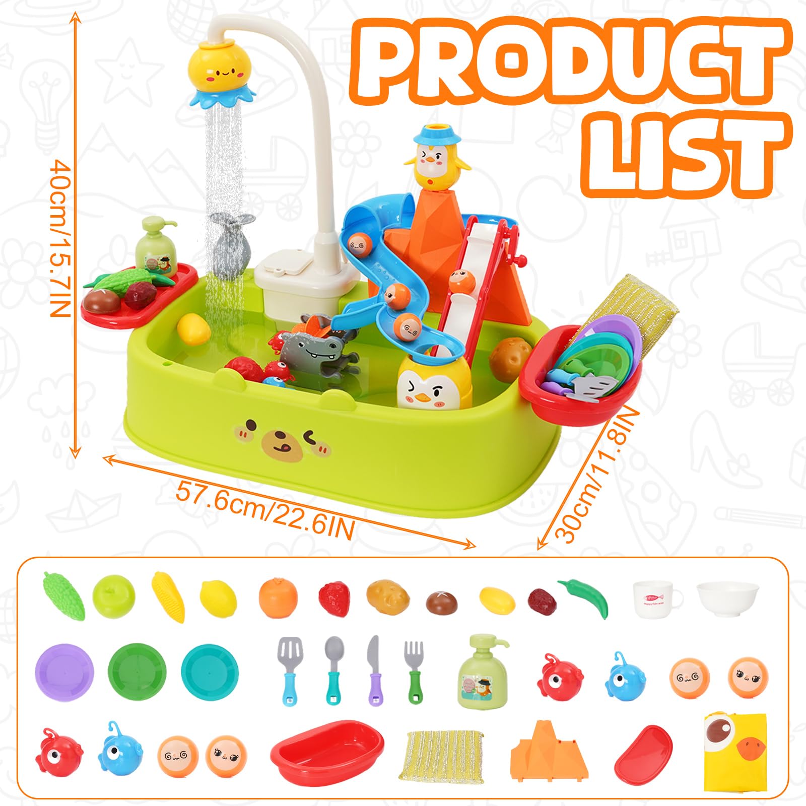 Kinder Spülbecken mit Wasserhahn,Küchenspüle Spielzeug Set mit Wasserkreislauf, Spielküche Zubehör,Rollenspiel-Kinderwaschbecken,Spielzeug Zubehör Küche Rollenspiel für Kinder 3+