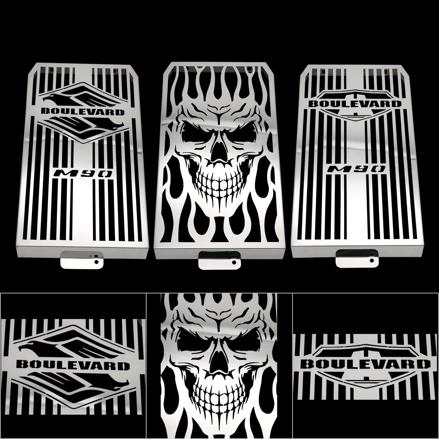 Skull Motorcycle Steel Chrome Skull Radiator Grill Cover Guard Protector For Suzuki Boulevard M90 / Intruder VZ1500 (silver)