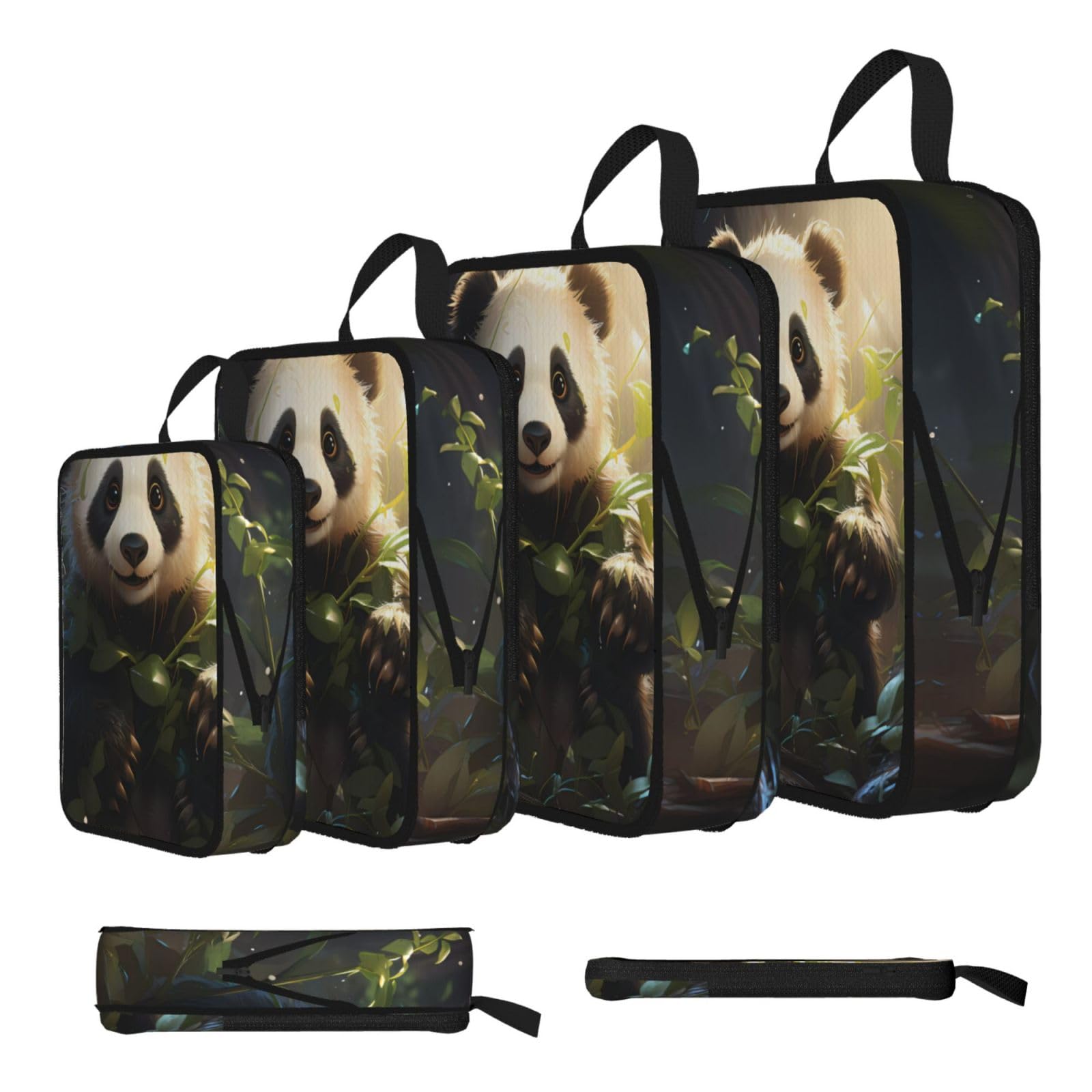 Sxzvvbn Black Cute Panda Plant Compression Packing Cubes 4 Piece Set