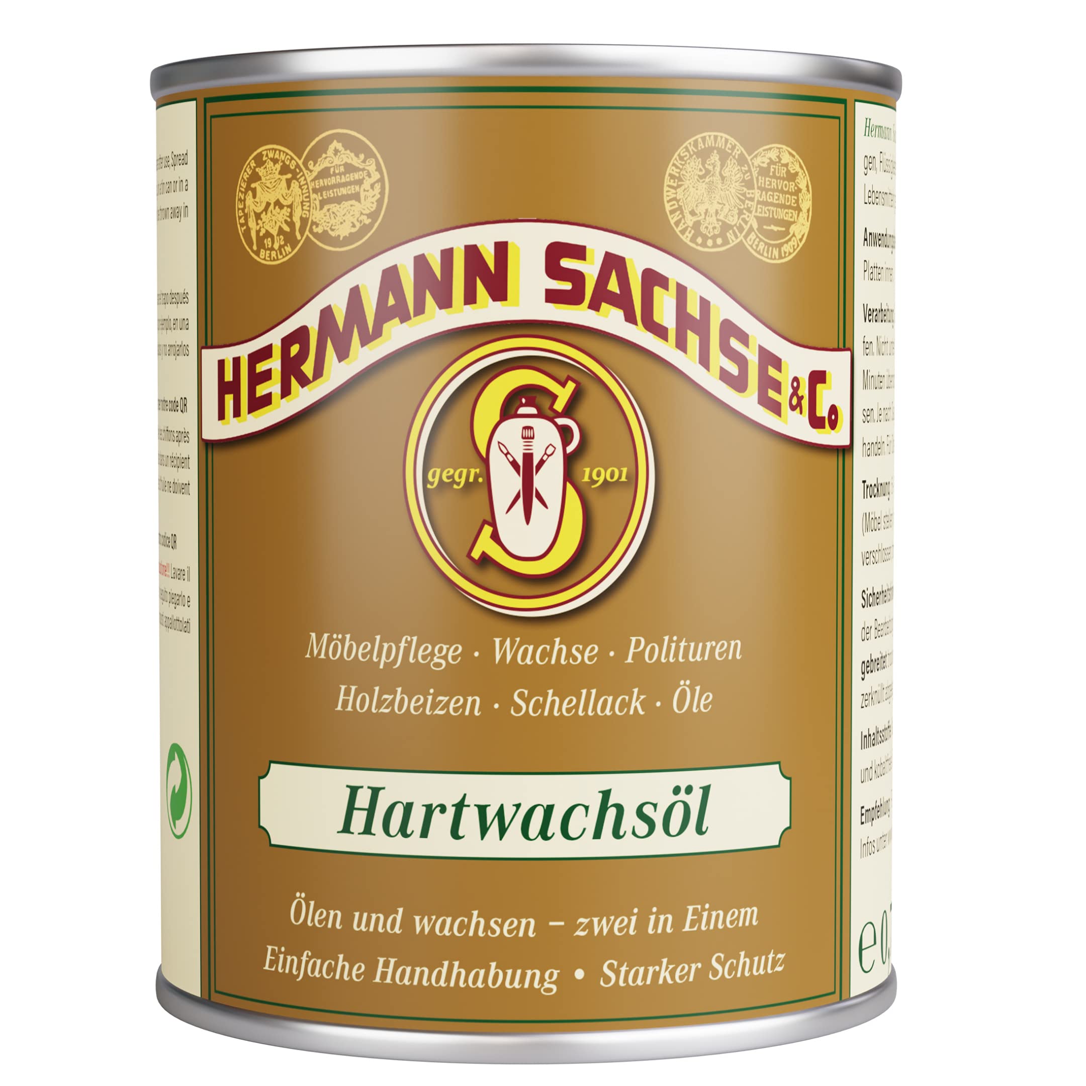 Aceite de cera dura Hermann Sachse acabado transparente premium para muebles finos 750ml