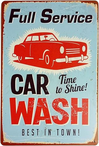 ERLOOD Letrero de hojalata vintage para pared, garaje, decoración retro, placa de póster de metal, servicio completo, lavado de autos, mejor en la