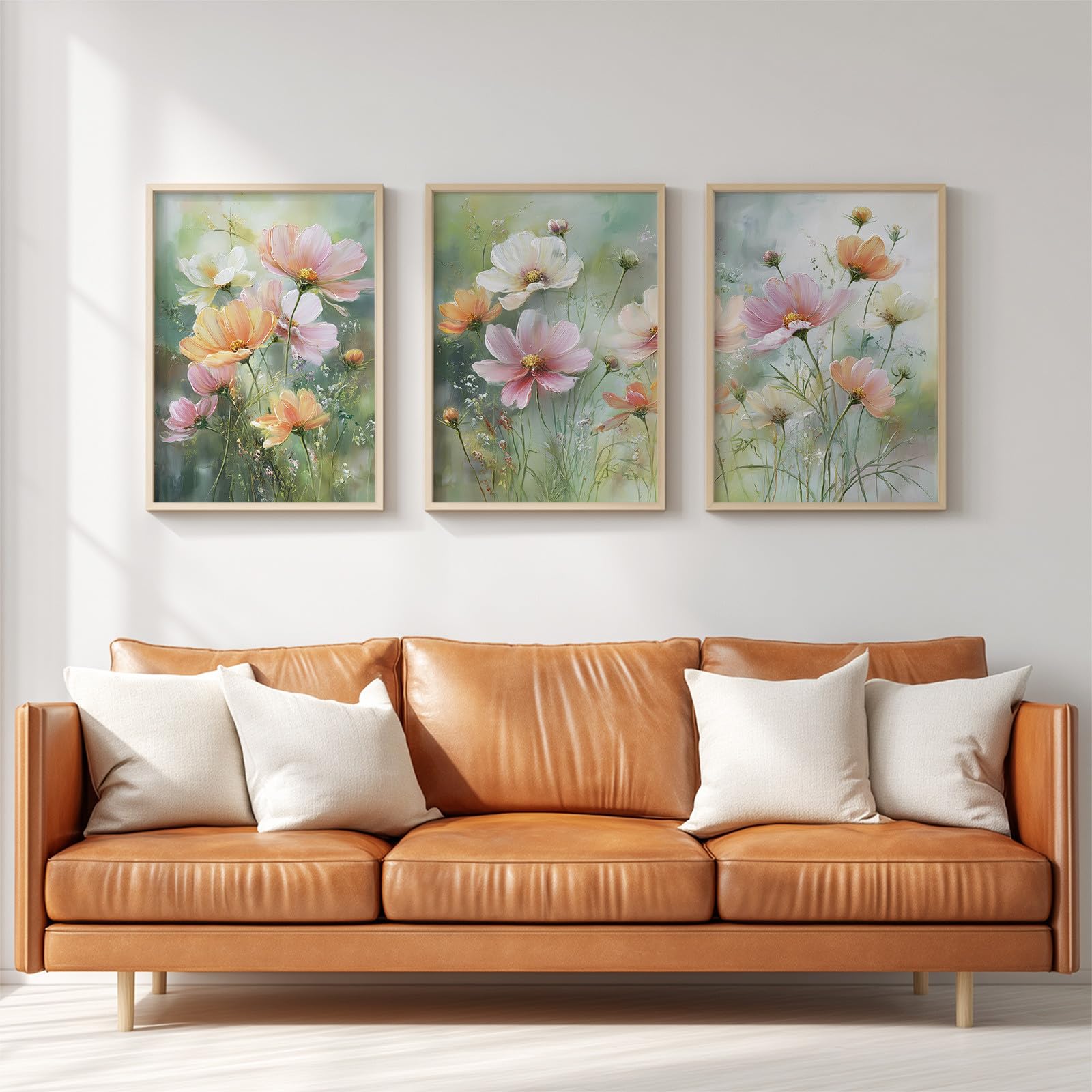 Générique Duży krajobraz 3 sztuki druk na płótnie 50 x 70 cm, botaniczny kwiatowy sztuka ścienna plakaty miękki obraz olejny kosmos pogodny świeży kwiat dekoracja do sypialni, salonu, kuchni