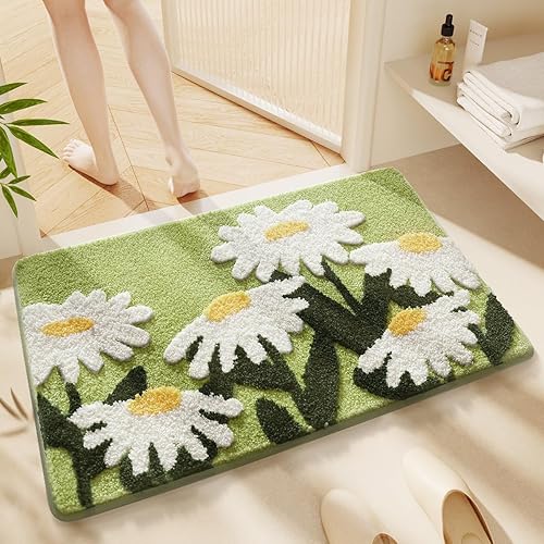 Miniatura 7 de Tapete de baño floral de secado rápido, lavable a máquina y antideslizante, para fregadero, dormitorio y ducha (30 x 17 pulgadas, margarita)