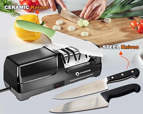 Miniatura 9 de Electric Knife Sharpener 3 Stage - 100% Diamond Abrasives with 15Precision Angle Guide, for Sharpening and Polishing Kitchen Knives and Ceramic