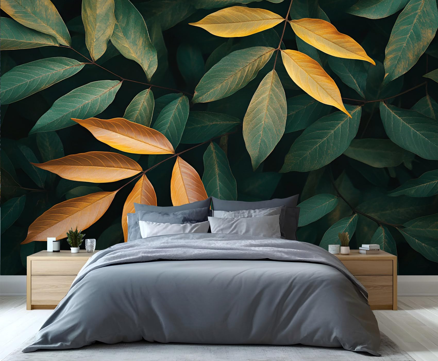 YXQAIED Leaf Wallpaper, Retro Plants Bedroom Wallpaper, Rural Plants 3D Wall Murals for Living Room, Home Decor & Not Self-Adhesive Wallpaper