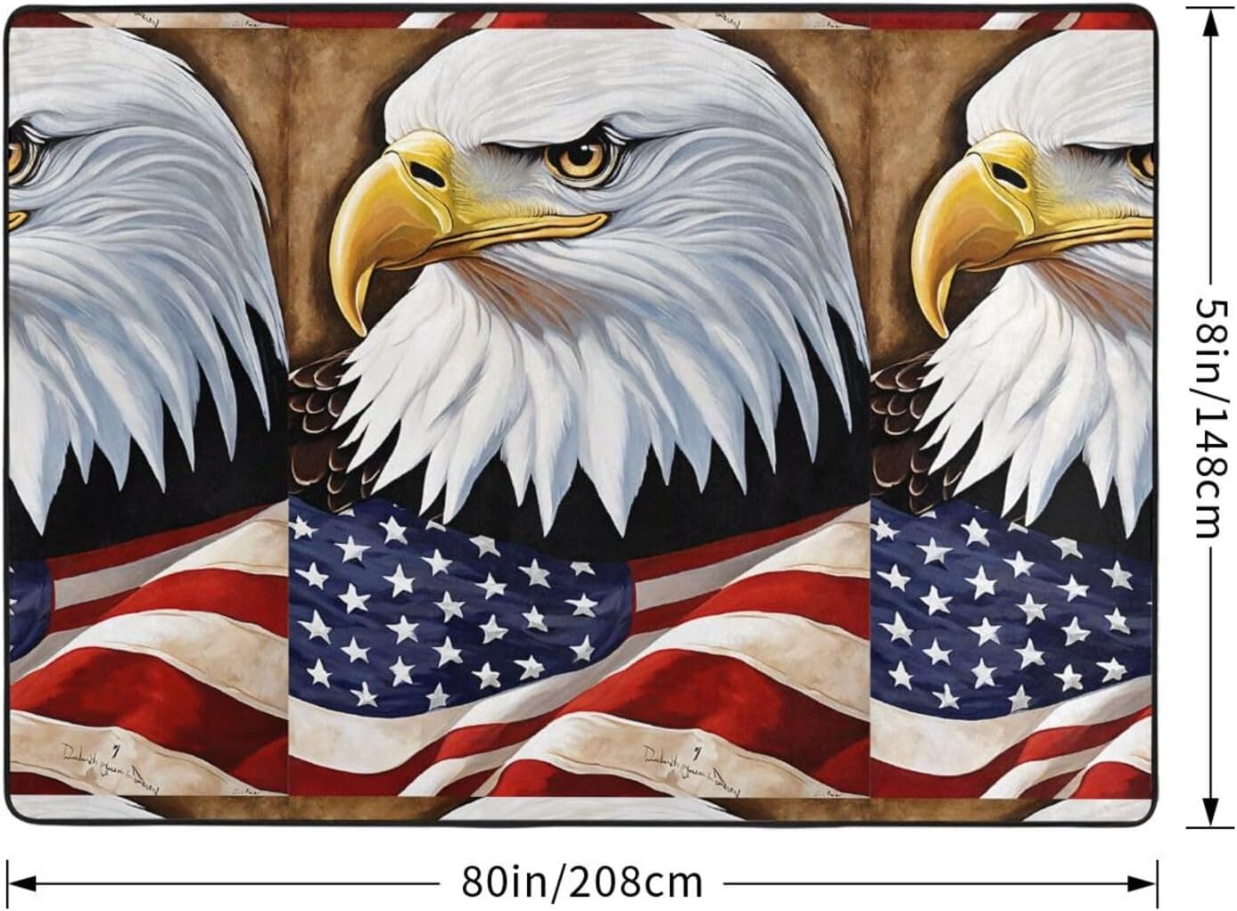 Flannel Non-Slip (Patriotic Bald Eagle with Flag) Rug Pad 80×50in Soft Washable Protective for Hardwood Floors Bedroom Bathroom Living Room