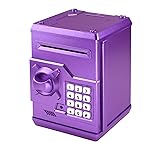 Totola Piggy Bank Electronic Mini ATM for Kids Baby Toy, Auto Scroll Paper Money Safe Coin Banks Saving Box Password Code Lock for Children,Boys Girls Best Birthday Gift (Purple)