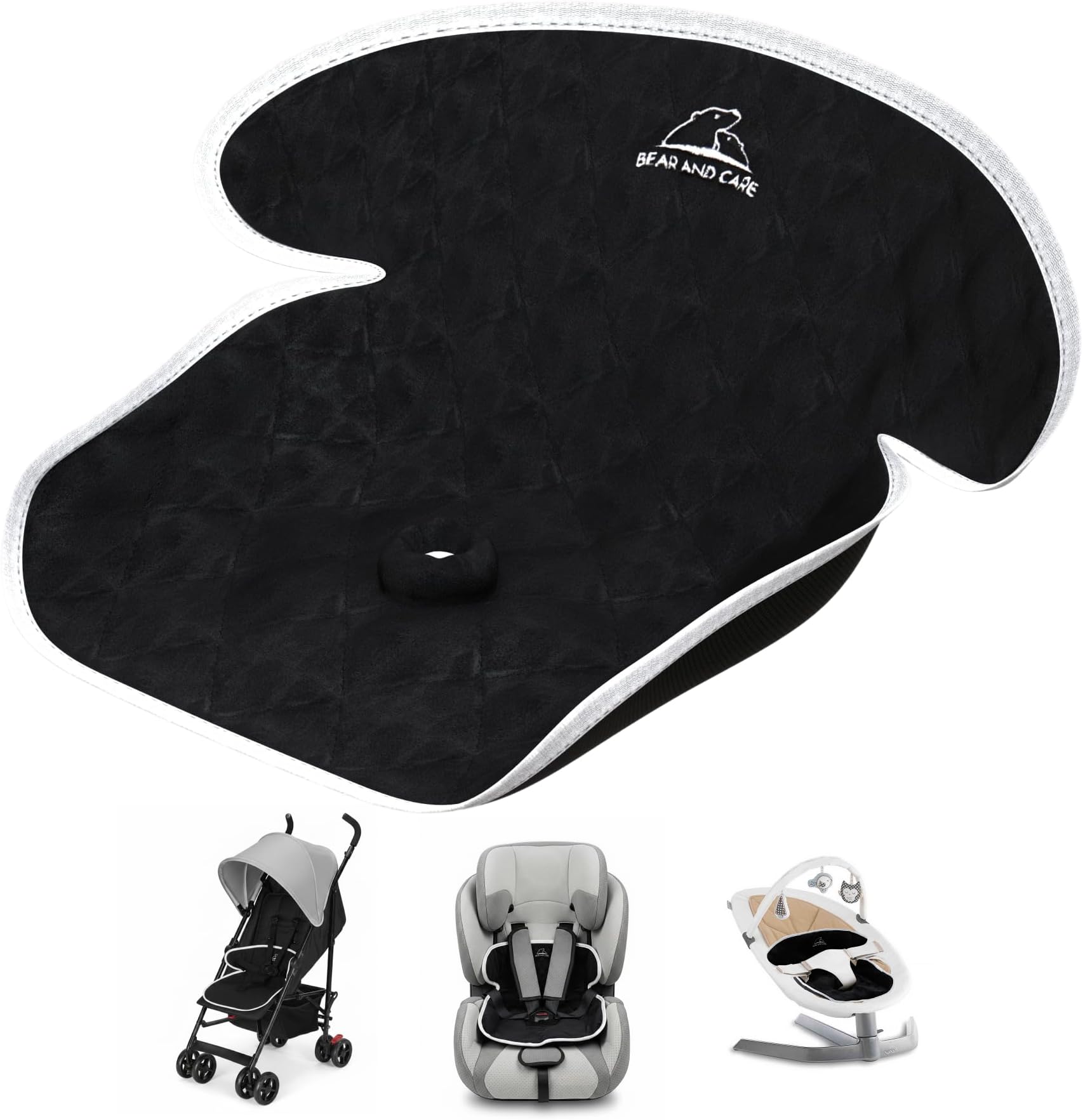Bear and Care - Piddle Pads - Strollers, Bouncers & Car Seat Pad, Waterproof & Machine-Washable Cover on Car Potty for Toddler Toilet Training (Black, Pack of 1)