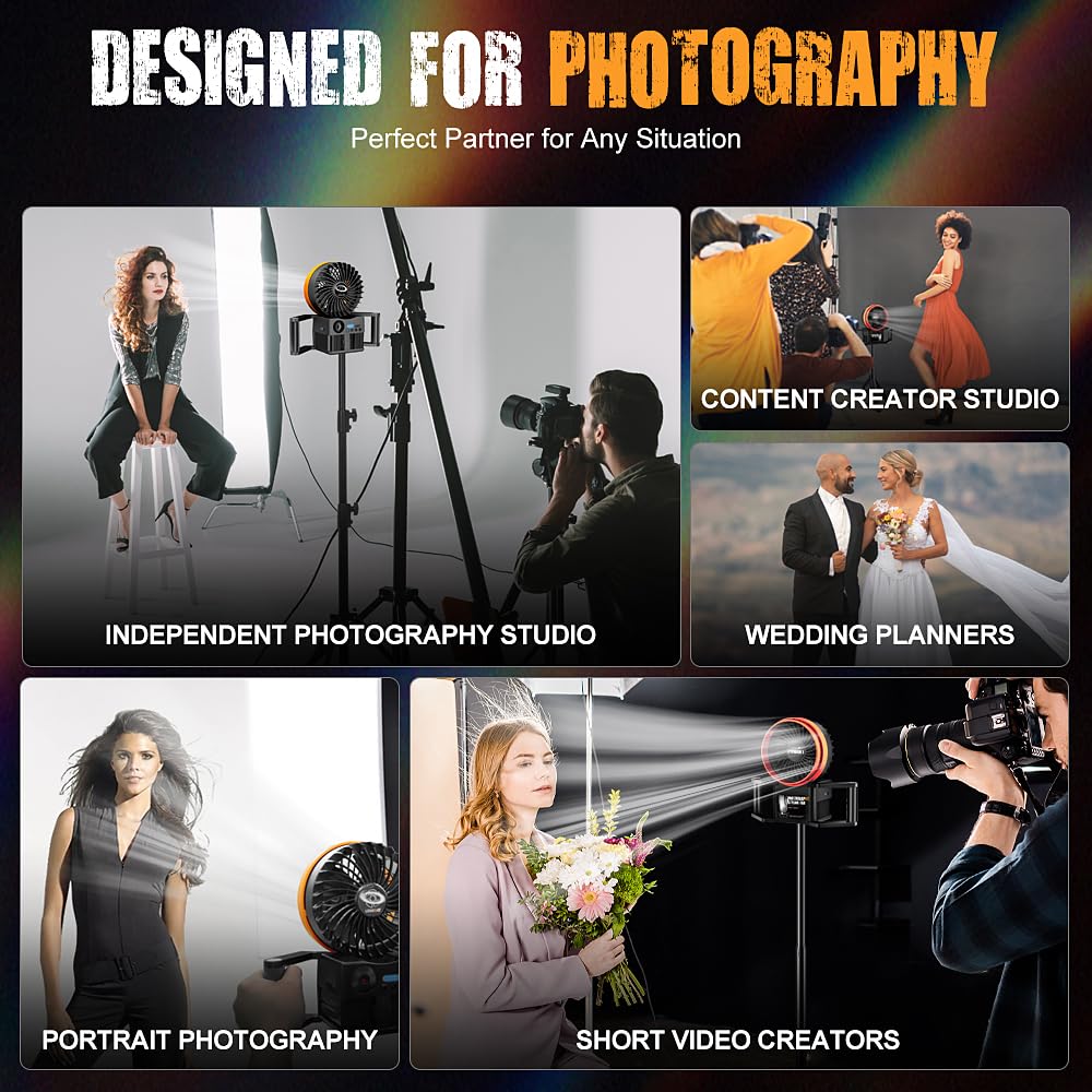 Ventilador portátil para fotografía, efecto de viento ajustable de 10 niveles para sesiones de retratos de moda, bodas y eventos al aire