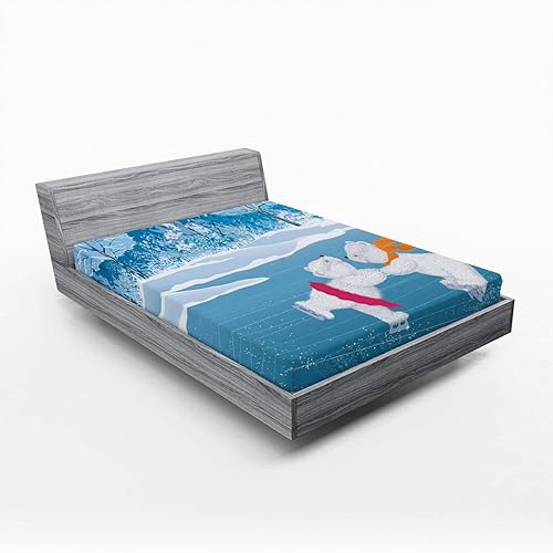 Miniatura 47 de Lunarable Sábana bajera ajustable con diseño de póster retro con eslogan de invierno y texto en inglés "I Love Winter Slogan para actividades al