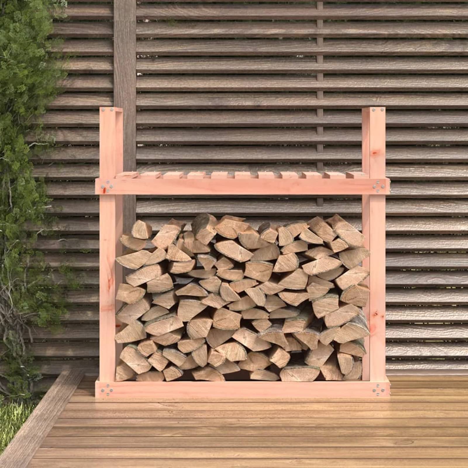 Homgoday Leñera de 110 x 35 x 108,5 cm, de madera maciza de Douglas, leñera de interior, leñera de interior, leñera para chimenea, leñera de interior, apilable, estufa estante de madera
