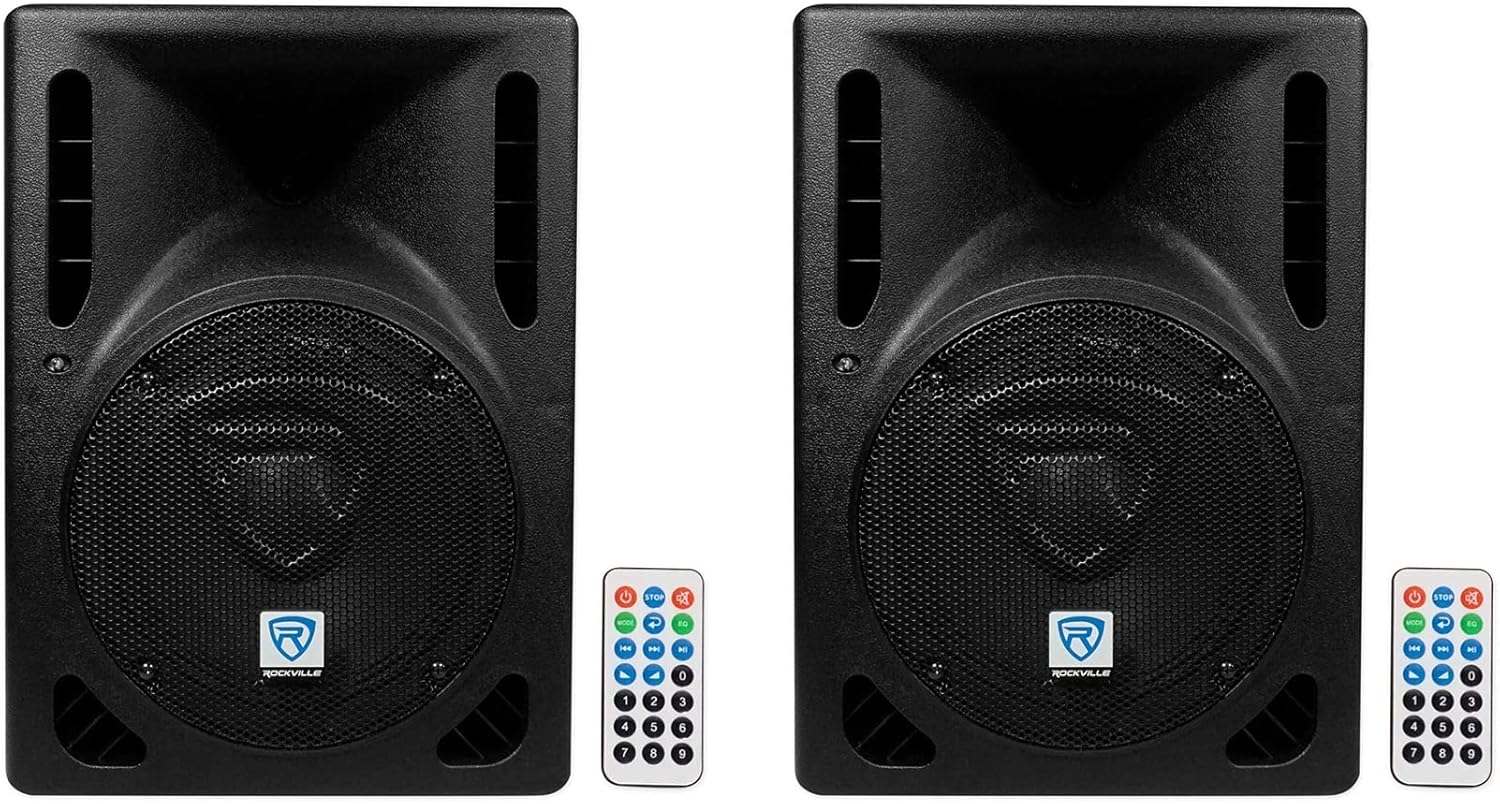 Rockville RPG8BT V2 8" 400-Watt Peak / 100-Watt RMS Powered DJ PA Speaker, Bluetooth, USB/SD, EQ Control, UL4200A Compliant Wireless Remote Control, for Events and Performances, 2-Piece