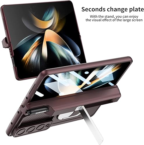Miniatura 5 de Funda para Samsung Galaxy Z Fold 4 con soporte para S Pen (protección de bisagra), soporte magnético de anillo de 360, cubierta de cámara