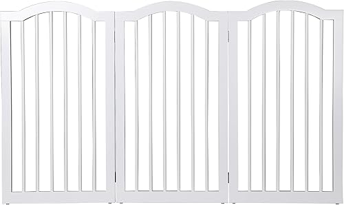 Miniatura 8 de INTERNET'S BEST Puerta para perros con parte superior arqueada, 3 paneles, barrera de madera para mascotas de 36 pulgadas de alto para perros o