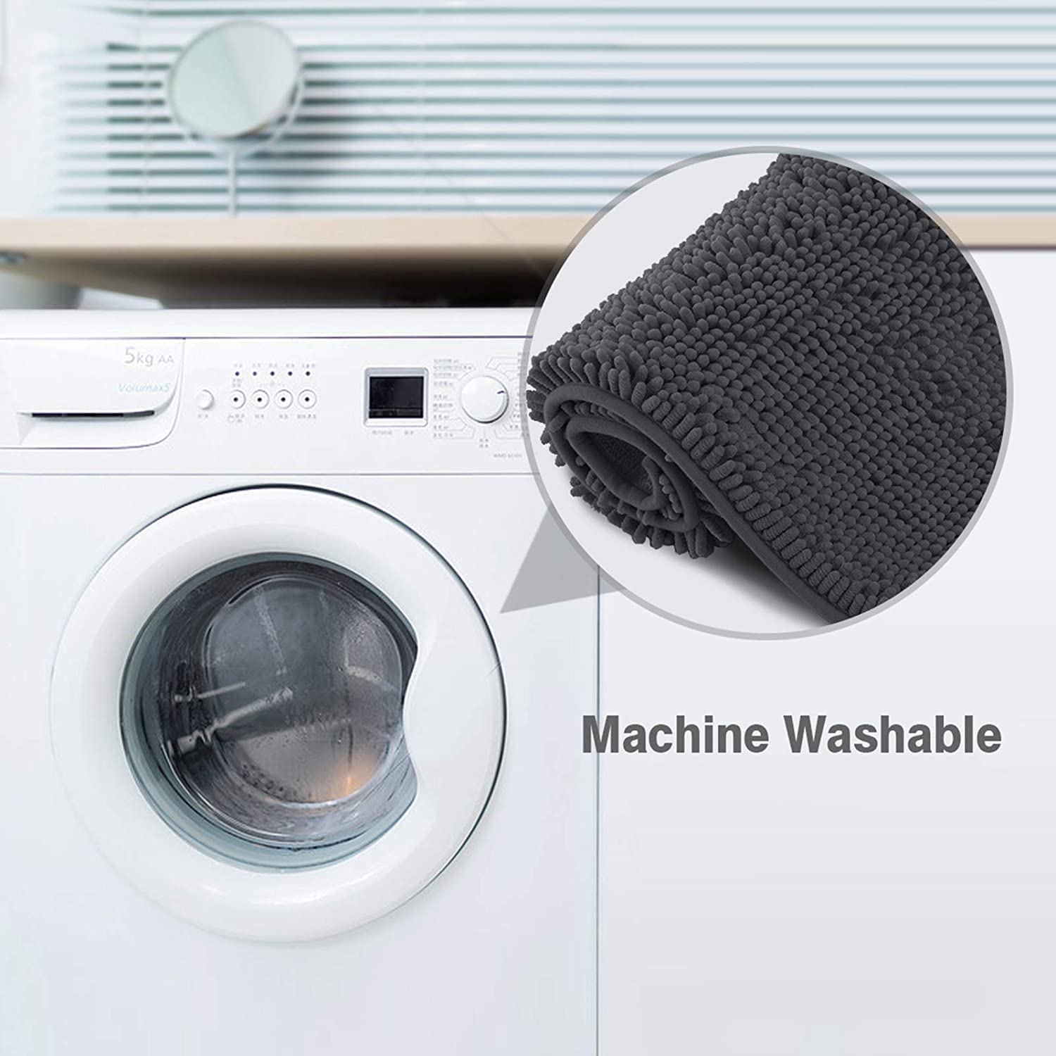 ITSOFT Tapis de bain chenille, antidérapant et absorbant, en peluche douce, lavable en machine, 120 x 53 cm, gris anthracite
