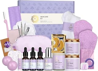 Skin Care Set for Women, 28Pcs Skin Care Kit includes Face Cream, Essential Oil, Scented Candle, Lavender Scented, Spa Birthday Gifts for Women, Mother's Day Gift
