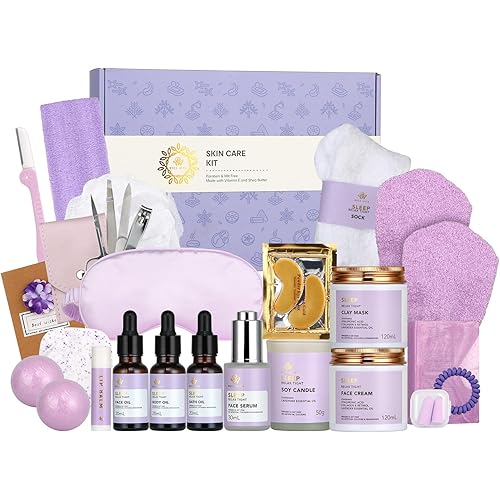 Skin Care Set for Women, 28Pcs Skin Care Kit includes Face Cream, Essential Oil, Scented Candle, Lavender Scented, Spa Birthday Gifts for Women, Mother's Day Gift