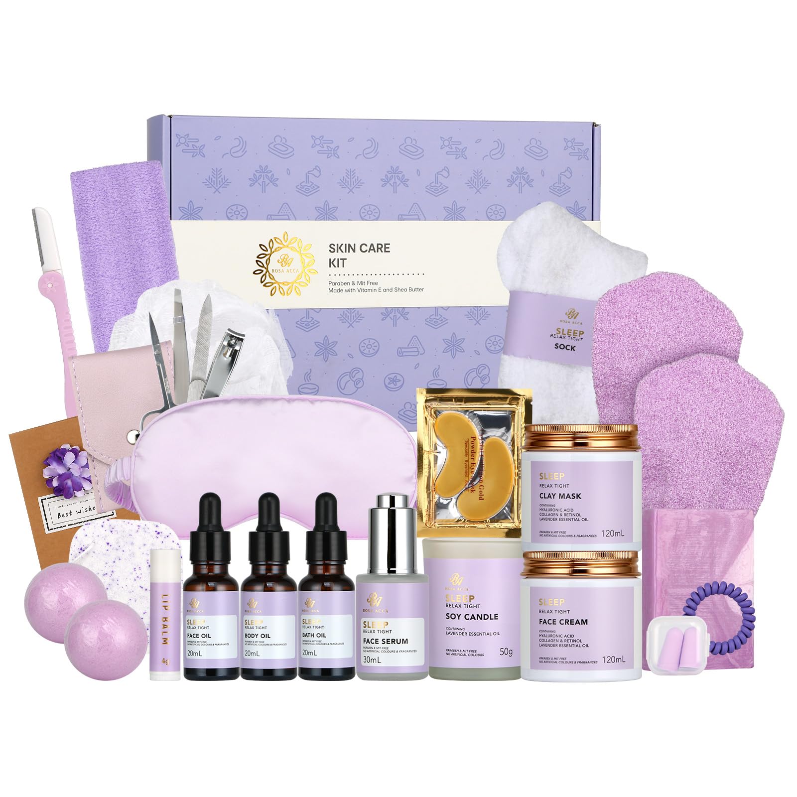 Skin Care Set for Women, 28Pcs Skin Care Kit includes Face Cream, Essential Oil, Scented Candle, Lavender Scented, Spa Birthday Gifts for Women, Mother's Day Gift