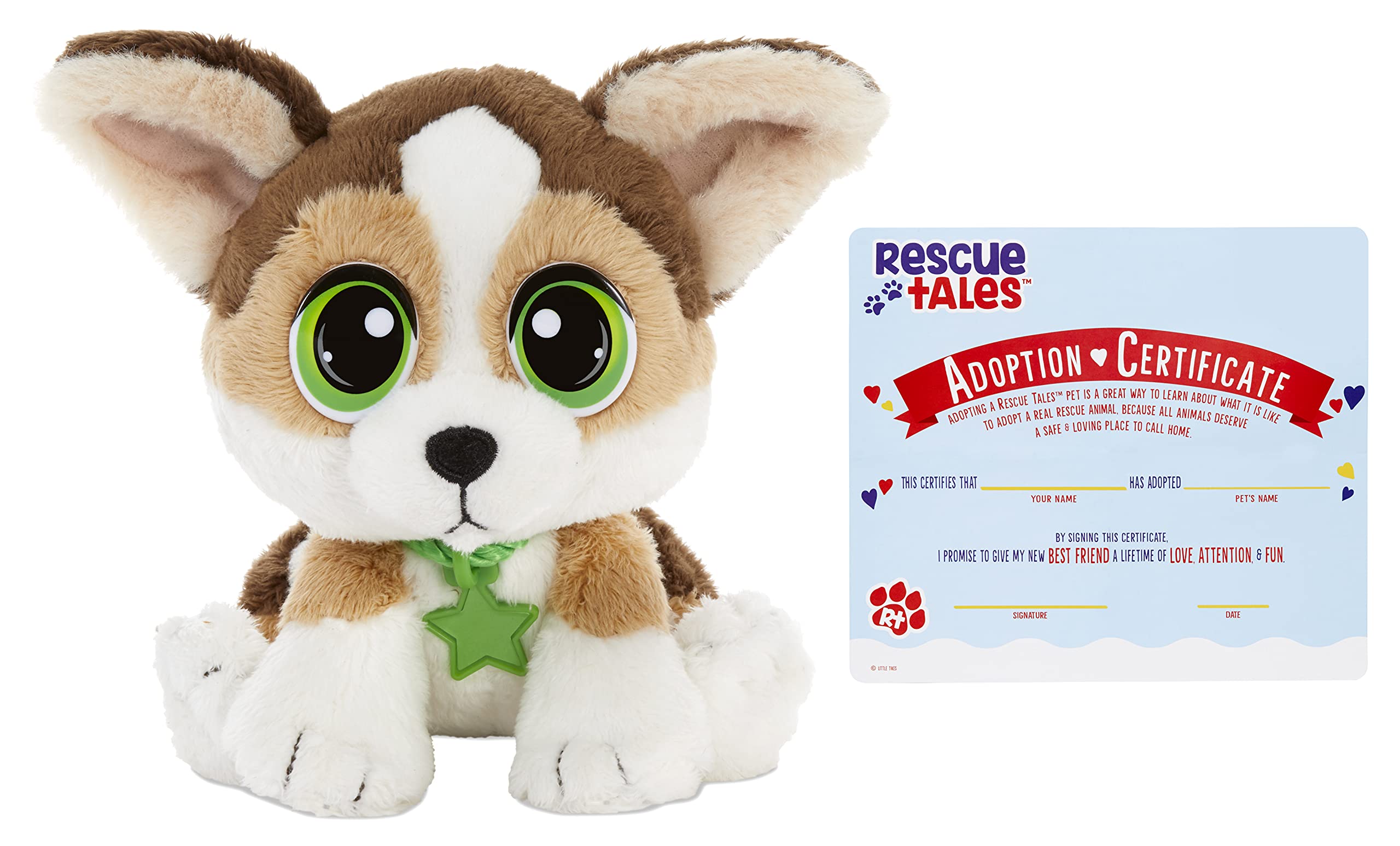 little tikes 658051EUC Rescue Tales Babies Corgi-Unterhaltsames Plüschtier für Kinder zum Sammeln-mit Halsband, Anhänger, Hundehütte, Sticker & Funktionen, ab 3 Jahren