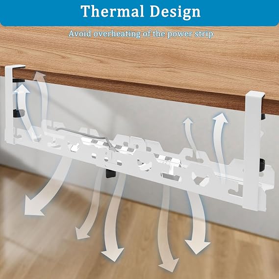Under Desk Cable Management, Expandable 40-74cm Cable Tray No Drill, Under Desk Cables Management Tray, Cables Organizer for Office Home, White