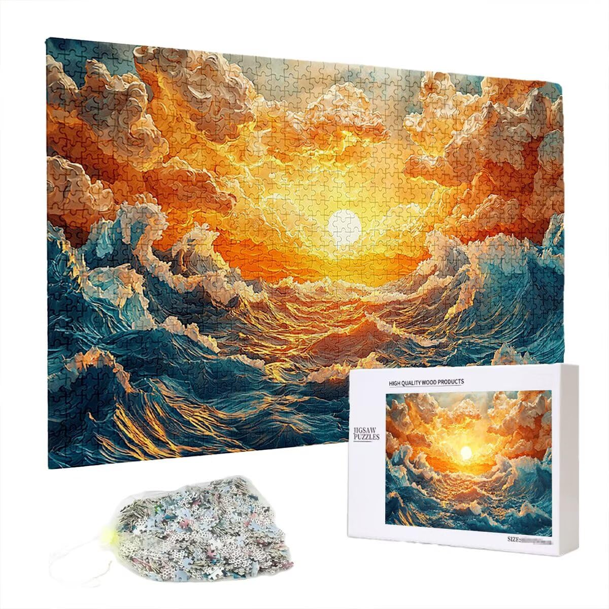 Puzzle 2000 elementów, zachód słońca, morze, 2000 elementów, drewniane puzzle dla dorosłych, trudna łamigłówka, gra logiczna dla całej rodziny, drewniane puzzle, dekoracja salonu, prezenty, Z-64