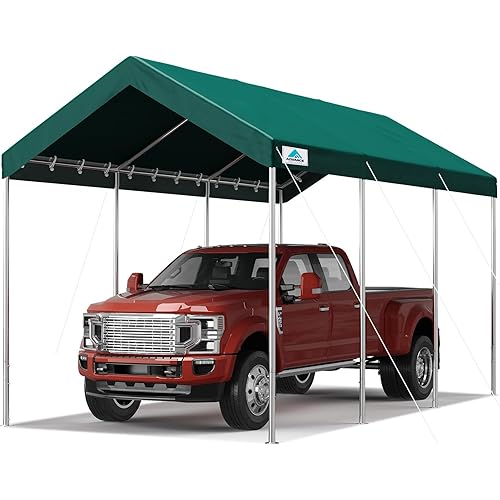 ADVANCE OUTDOOR 10x20 ft Heavy Duty Carport Potable Car Canopy Garage Party Tent Boat Shelter, Adjustable Height from 9.5 ft to 11 ft, Green