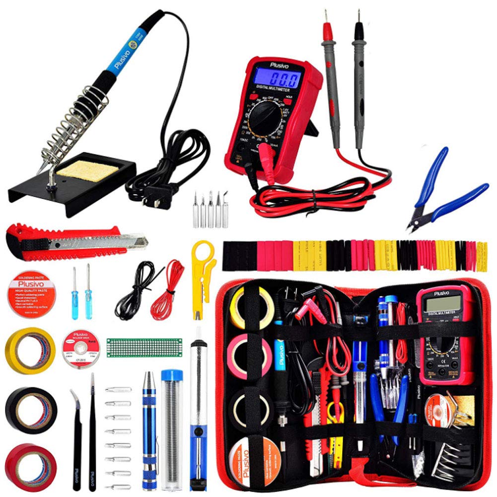 Kit del soldador, 110 / 220V 60 W Temperatura ajustable soldadura hierro kit del arma con el multímetro digital, la bomba desoldadura, la estación de soldadura, pinzas, titular de soldadura de hierro