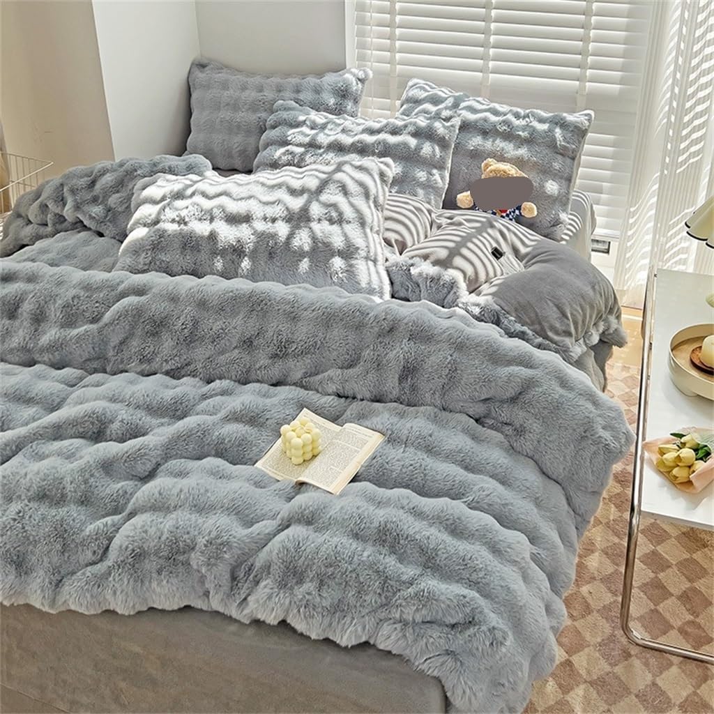 Plush Four Piece Milk Velvet Duvet Cover, Coral Velvet Winter Thickened Duvet Cover, Warm Bedding (Color : D, Size : 220 * 240cm)