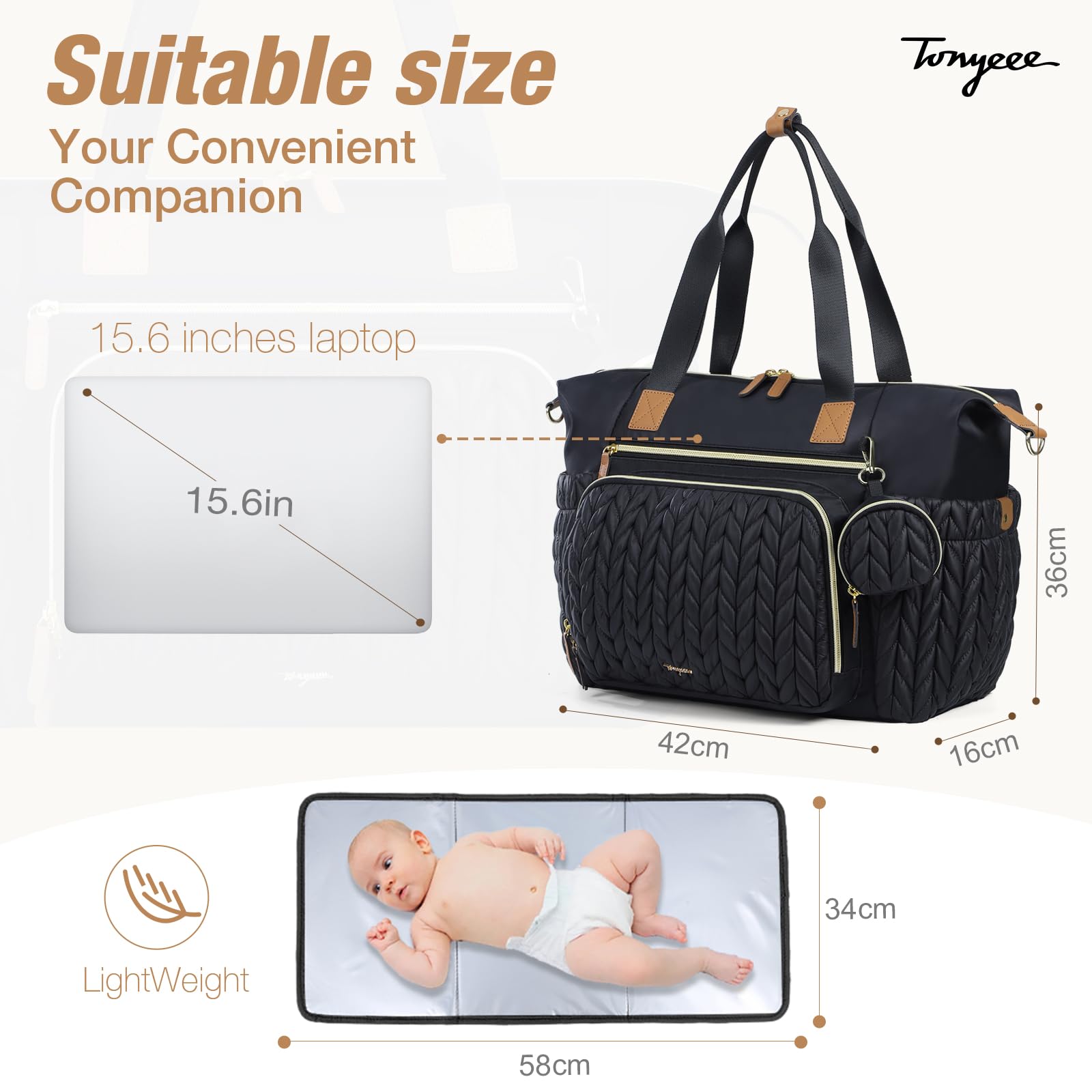 Borsa Fasciatoio a Tracolla Multifunzione per Pannolini da Viaggio con Tasche Isolate, Nero